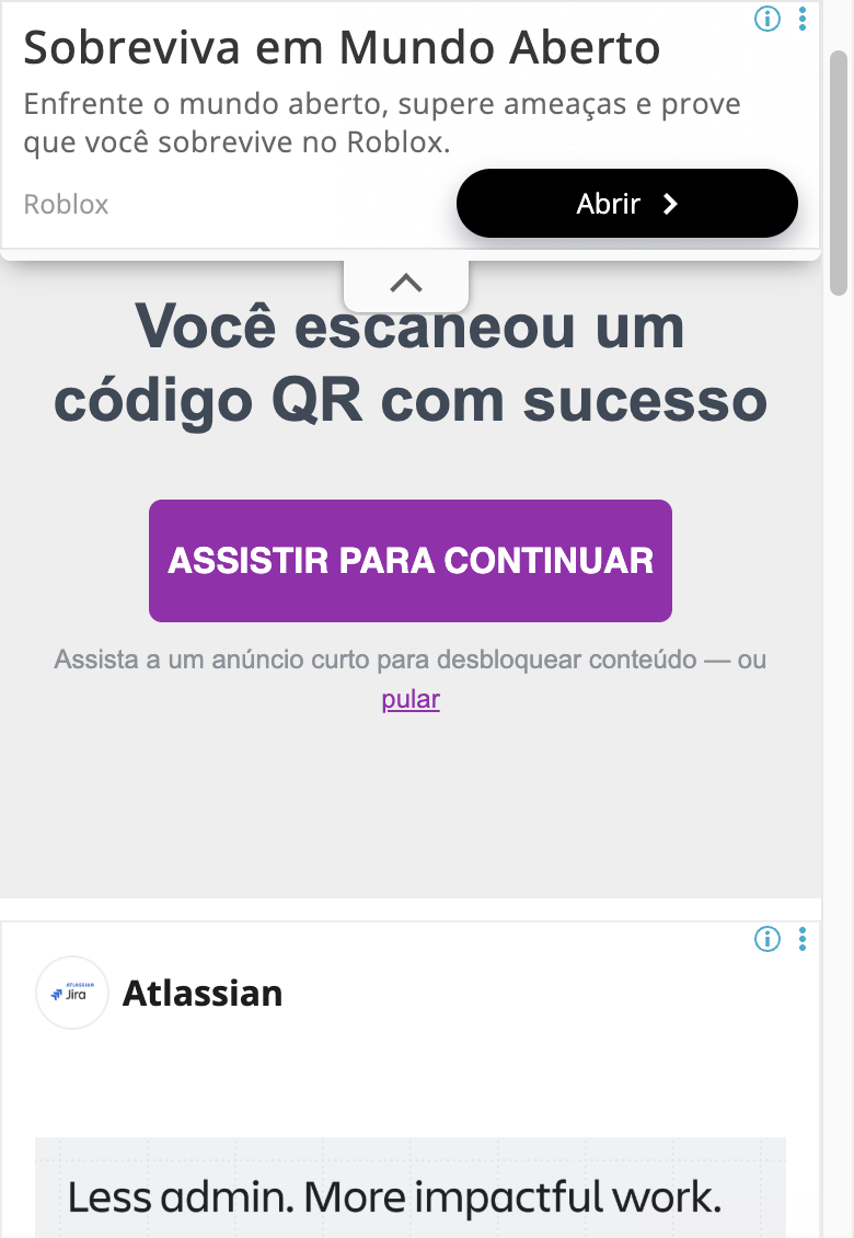 Link do cardápio da Linha Celebrar no celular, com anúncios antes do cardápio